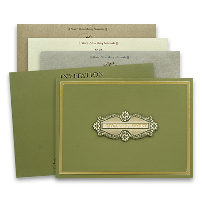 Green Padded Floral Premium Wedding Card - KRC31460