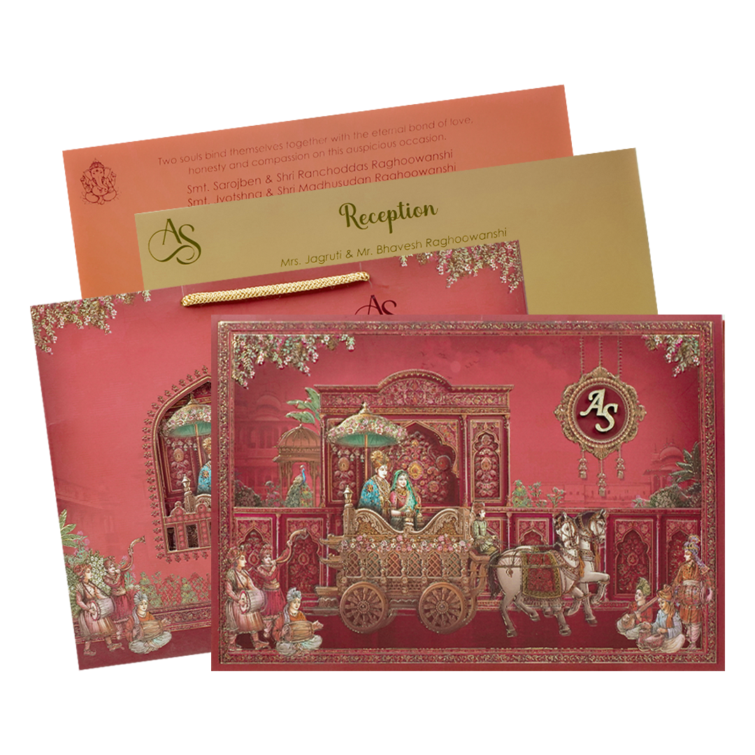 Royal Red Baraat Bag Style Wedding Card-KSI65080