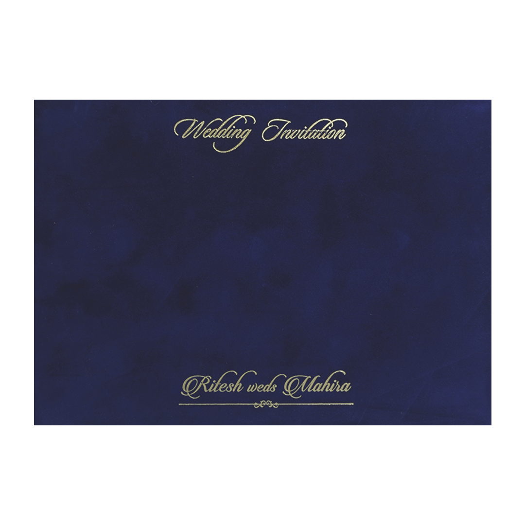 Royal Blue Gold Floral Padded Wedding Card - KMMWD1152