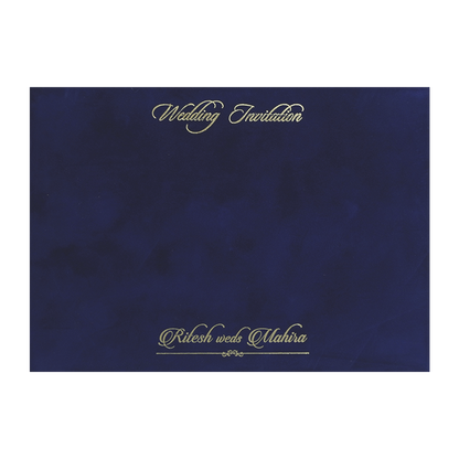 Royal Blue Gold Floral Padded Wedding Card - KMMWD1152