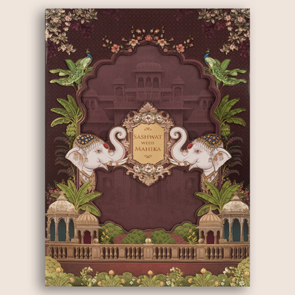 Burgundy Royal Elephant Laser Cut Invitation Card - KRE29040