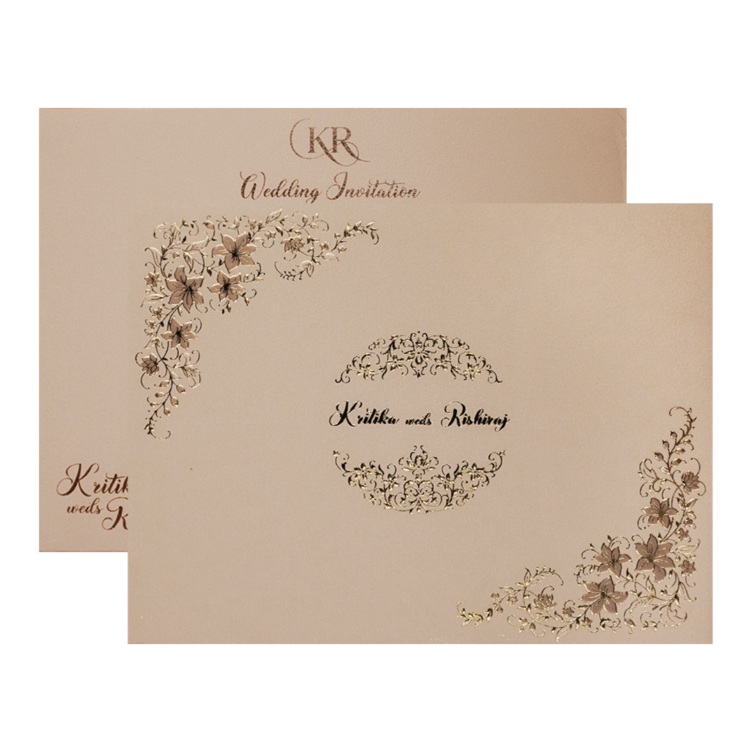 Grey Pink Floral Padded Wedding Card-KSI64260