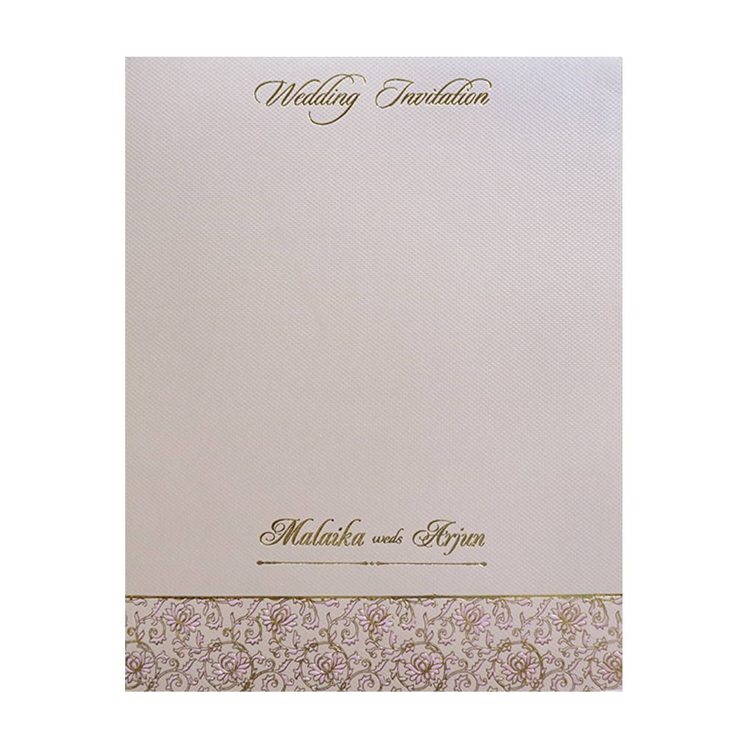 Pink Cream Floral Embossed Laser Cut Padded Wedding Card - KMMEX8280