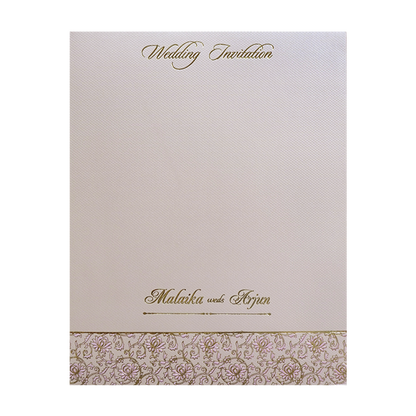 Pink Cream Floral Embossed Laser Cut Padded Wedding Card - KMMEX8280
