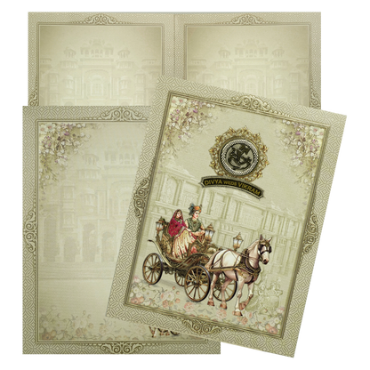 Green Floral Bride Groom Palace Wedding Card-KNKJ1155