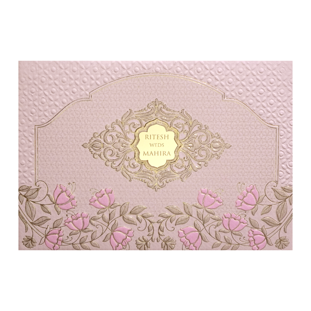 Pink Embossed Floral Padded Wedding Card-KMMWD1121