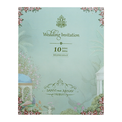 Pastel Green Padded Garden Wedding Card- KVN07710