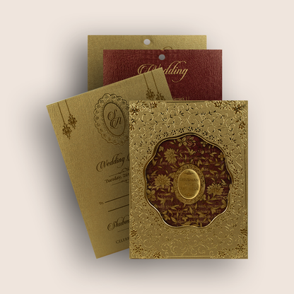 Gold Floral MDF Laser Cut Wedding Invitation Card - KRB10150