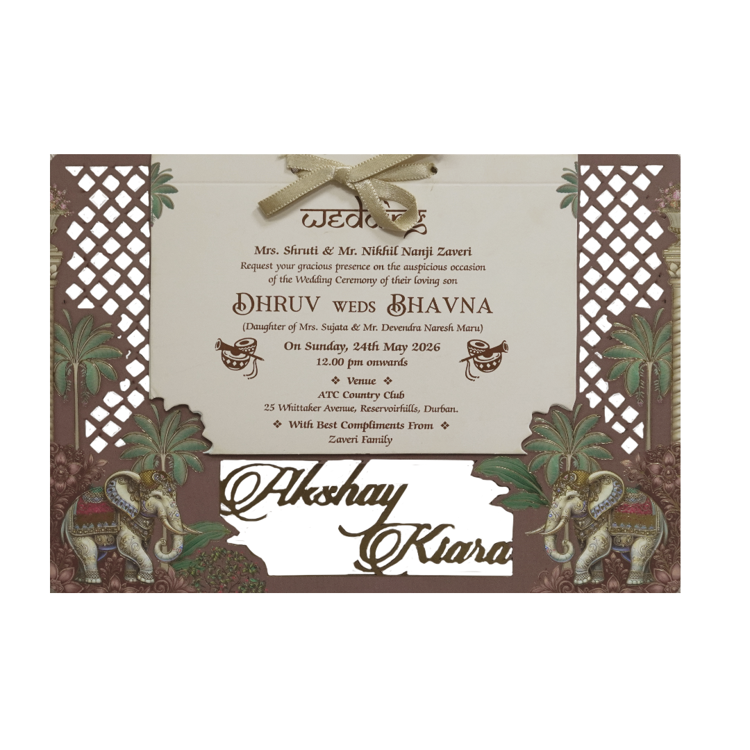 Brown Elephant Laser-cut Wedding Card - KSH72870