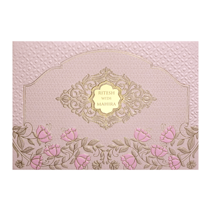Pink Embossed Floral Padded Wedding Card-KMMWD1121