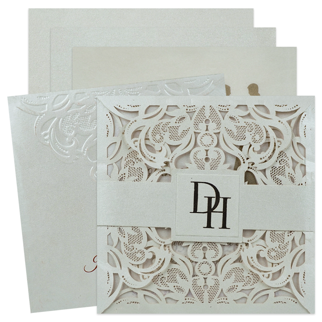 White Floral Laser Cut Invitation Card-KPR01010