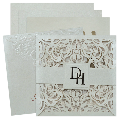 White Floral Laser Cut Invitation Card-KPR01010