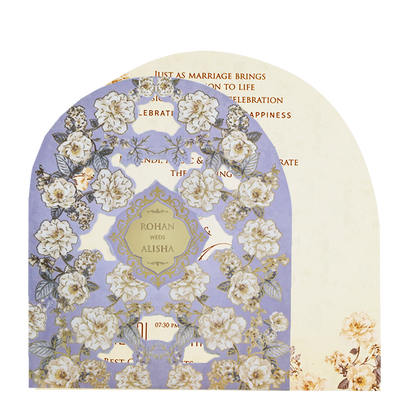 Purple Gold Laser Cut Floral Wedding Card - KFR16210