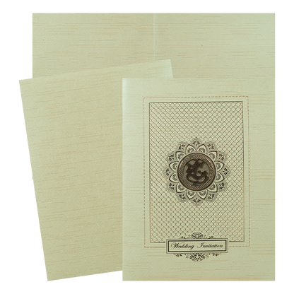Green Ganesha Lotus Embossed Wedding Card-KNRM7085N