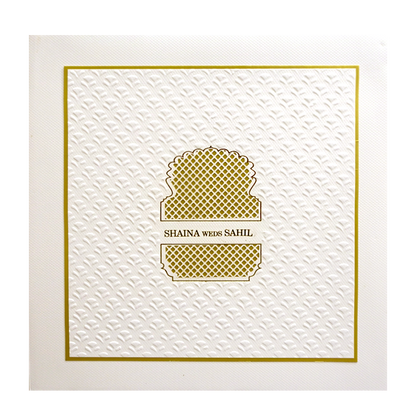 White Gold Geometric Padded Wedding Card - KMMEX8270