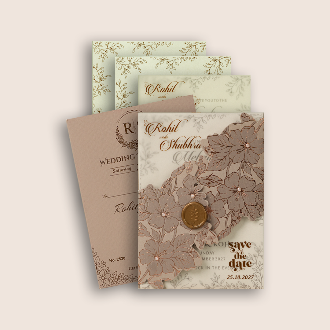 Patel Brown Elegant Floral Laser Cut Wedding Invitation - KJP25200