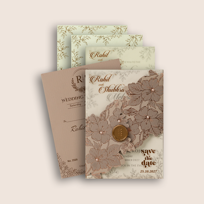 Patel Brown Elegant Floral Laser Cut Wedding Invitation - KJP25200