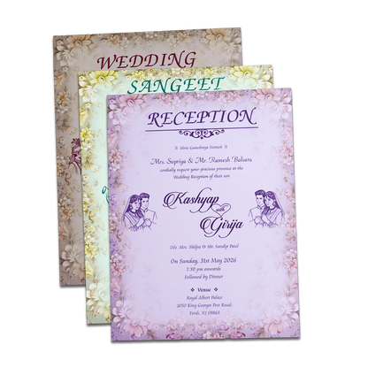 Cream Floral Padded Wedding Card-KSH72430