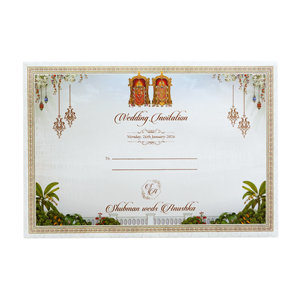 Balaji Padmavati Temple Theme Padded Gold Foil Wedding Invitation Card-KRB09620