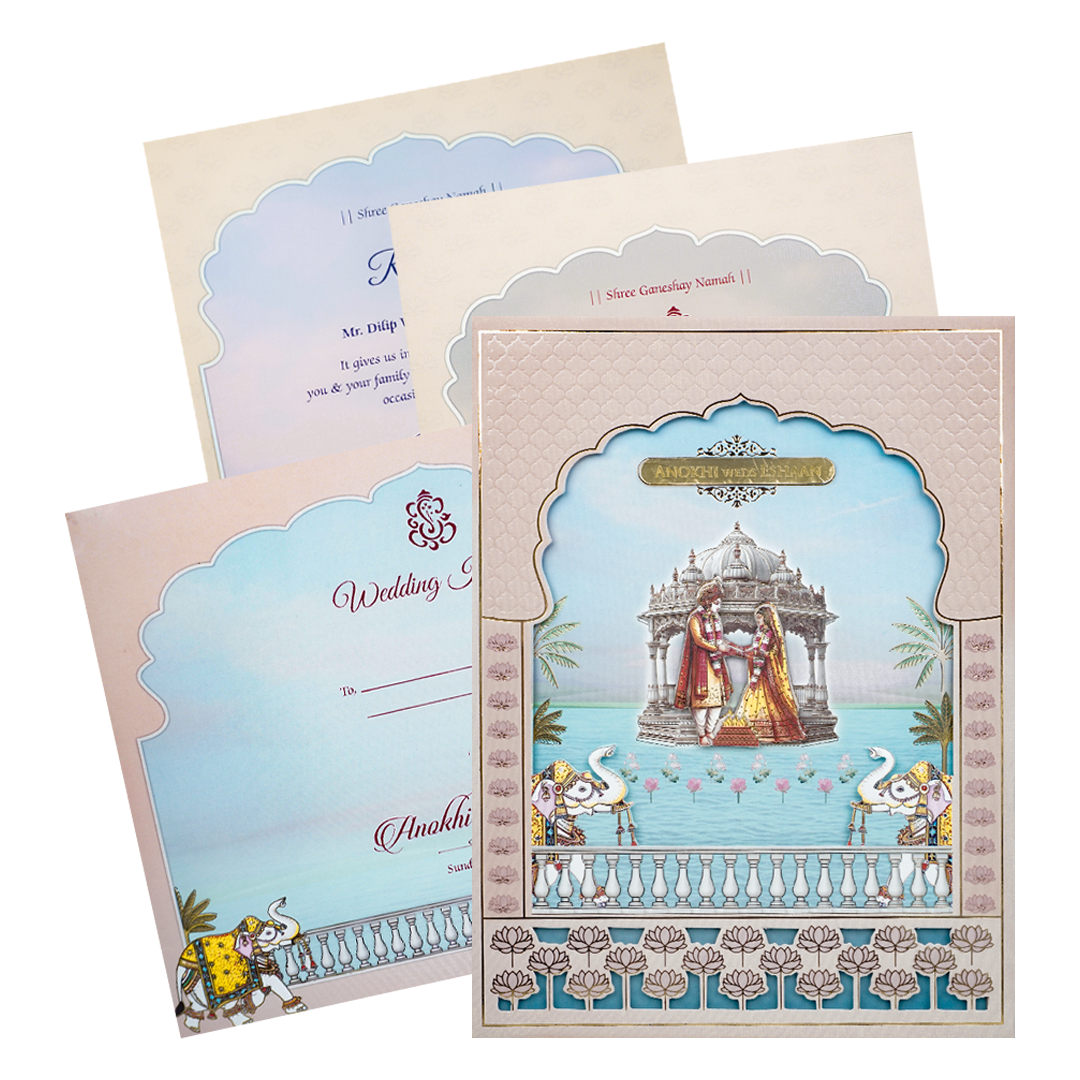 Check out Pink Palace Laser Cut Padded Wedding Card at best price.✅WhatsApp Support ✅Express Delivery.|King of cards.