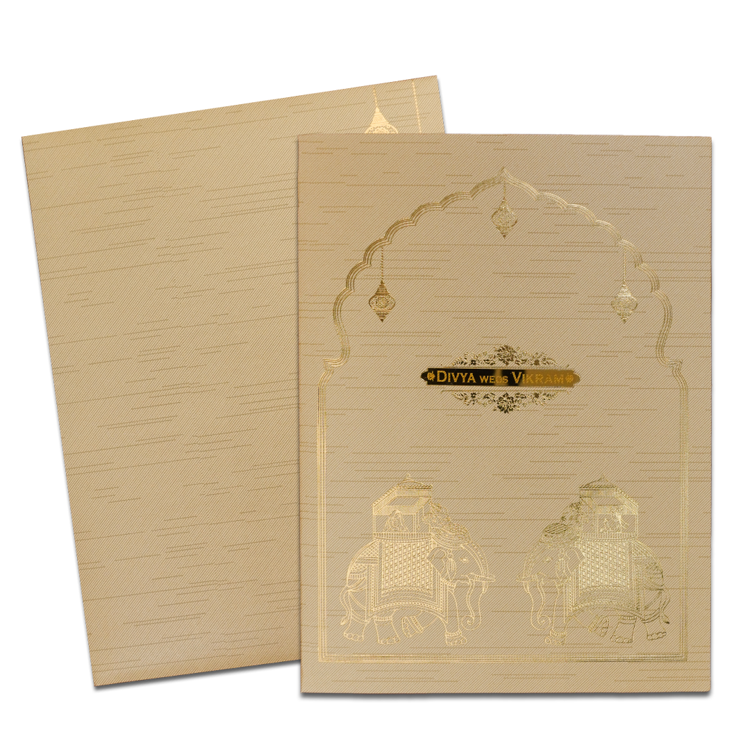 Gold Arch Elephant Wedding Card-KNRM7083C