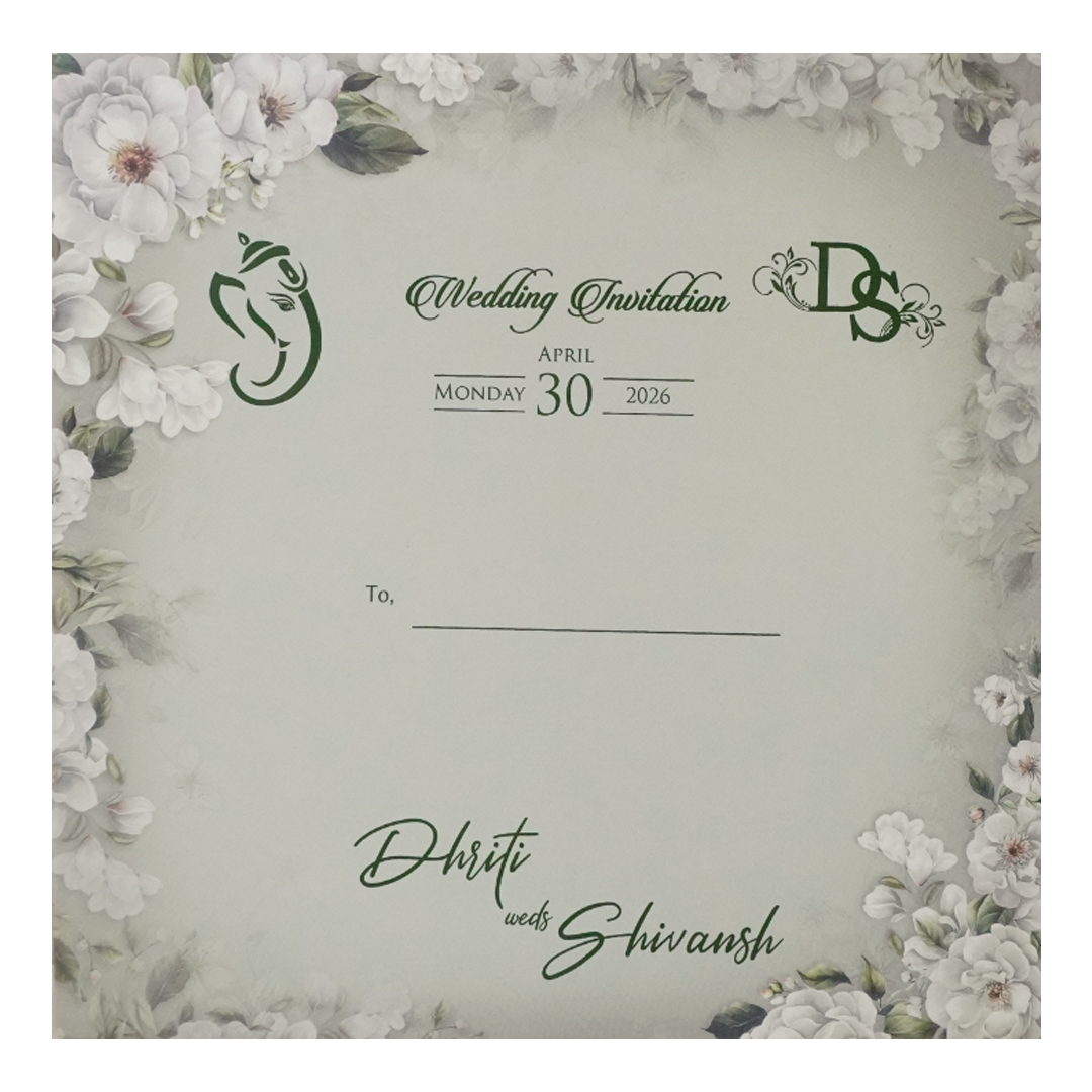 Grey Floral Padded Wedding Card - KSH72790