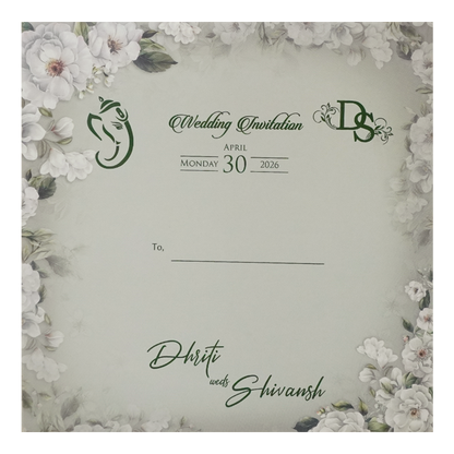 Grey Floral Padded Wedding Card - KSH72790