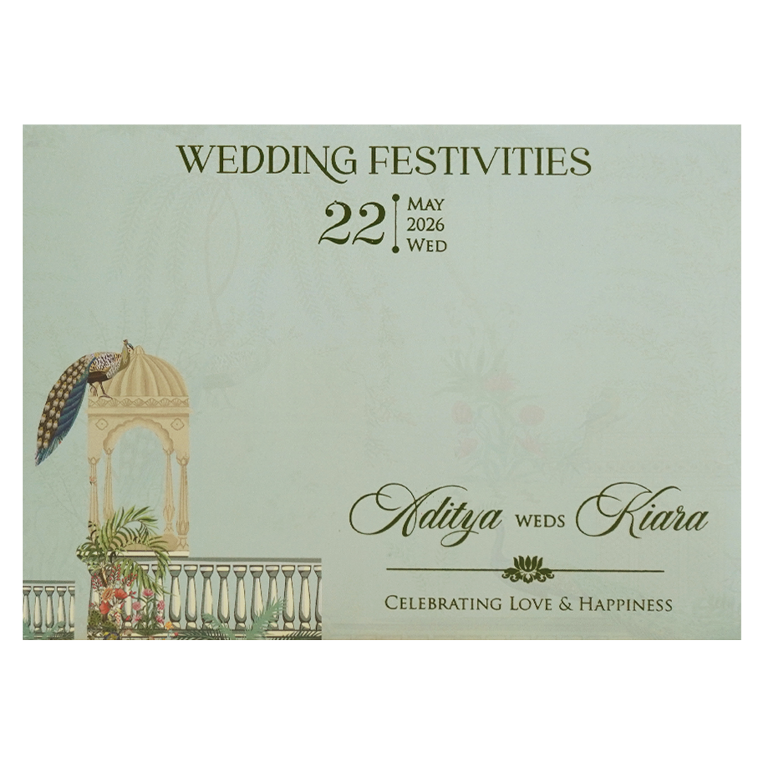 Royal Peacock Pastel Green Wedding Card - KFR16390