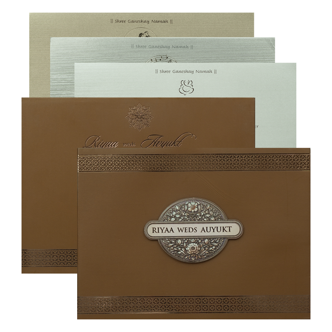 Brown Padded Floral Wedding Card-KRC31600