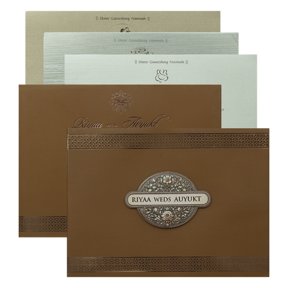 Brown Padded Floral Wedding Card-KRC31600