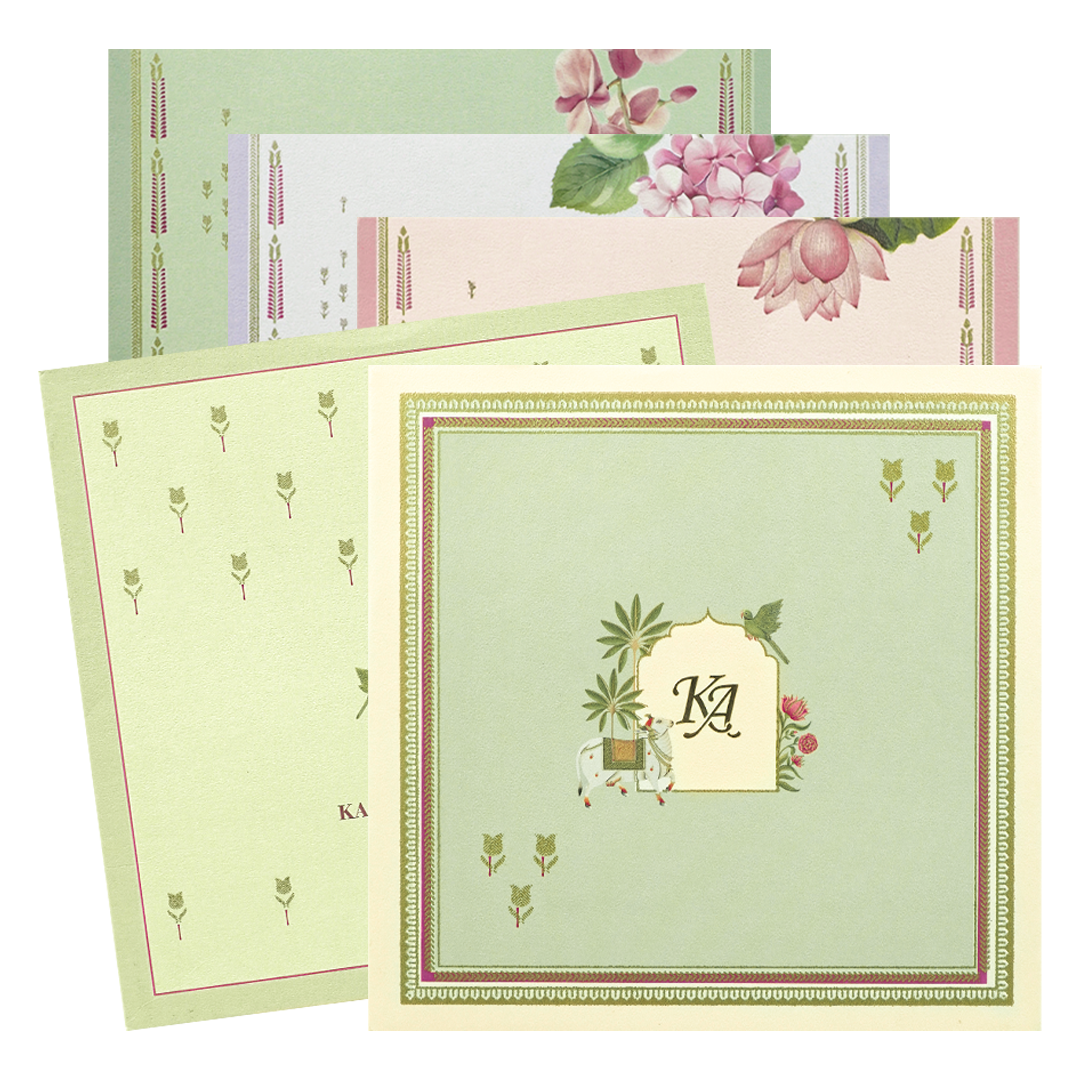 Green Floral Padded Wedding Card - KBM05070