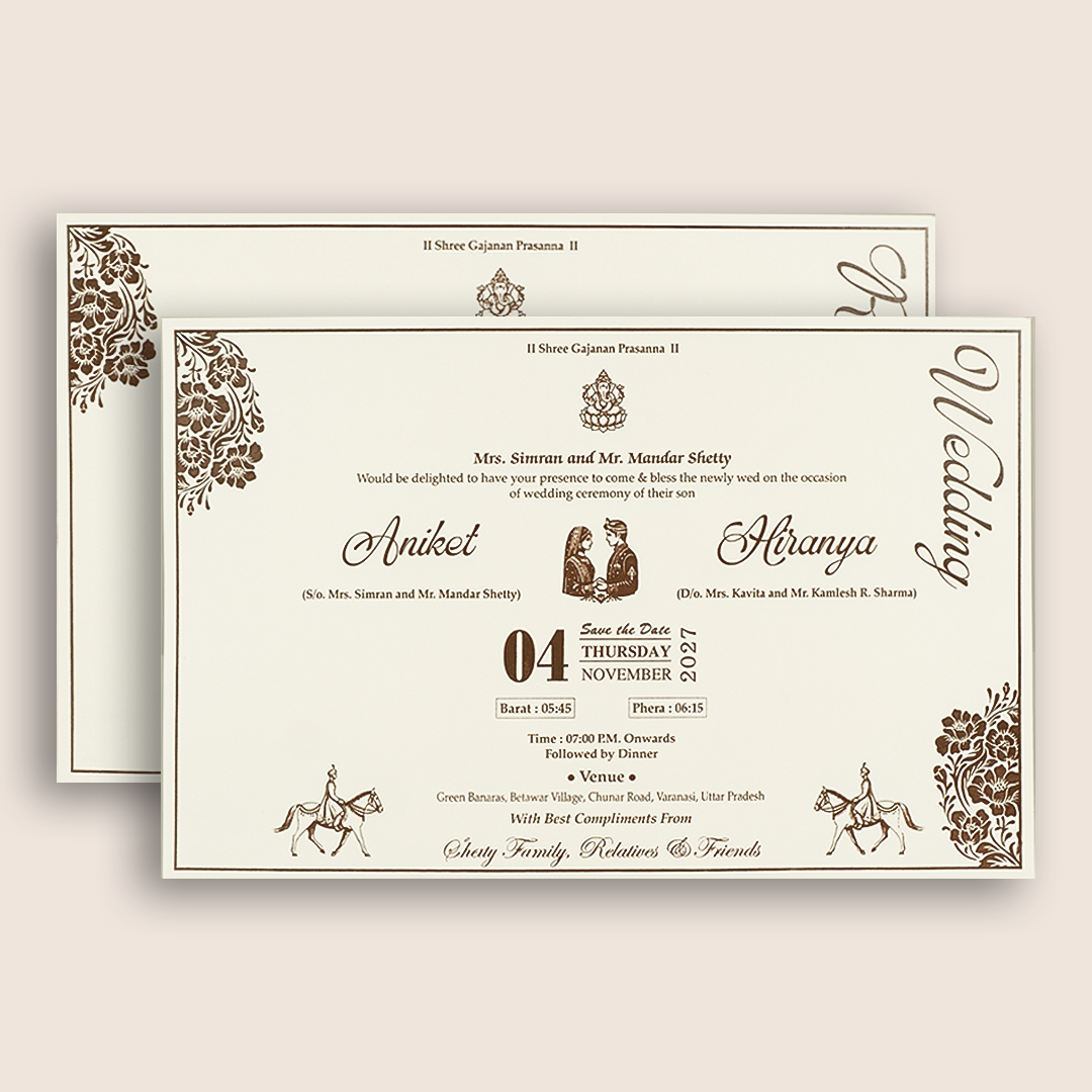 White Embossed Floral Padded Wedding Invitation - KSH73530