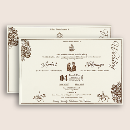 White Embossed Floral Padded Wedding Invitation - KSH73530