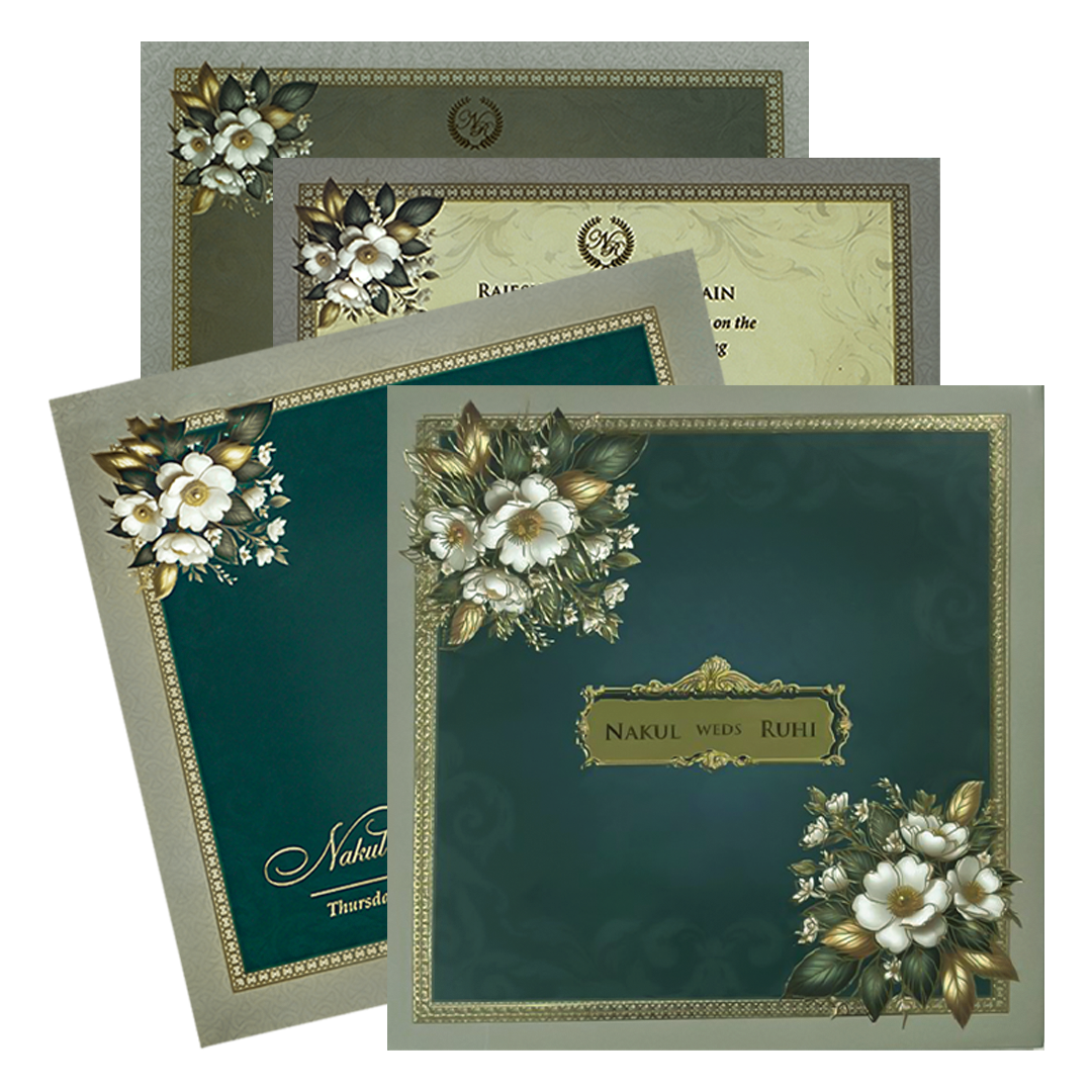 Blue Floral Padded Wedding card-KRE27950