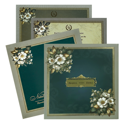 Blue Floral Padded Wedding card-KRE27950