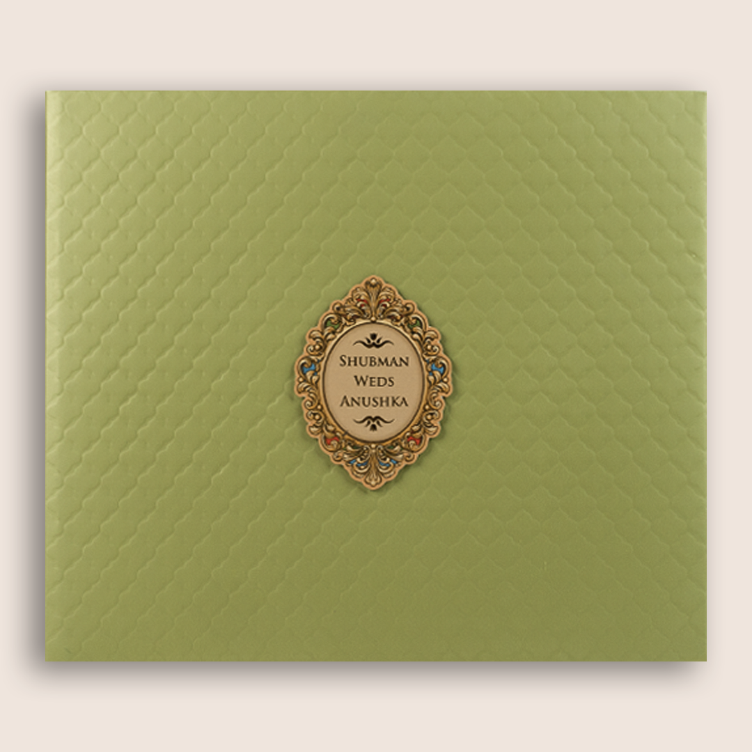 Green Embossed Floral Padded Wedding card - KRB10391