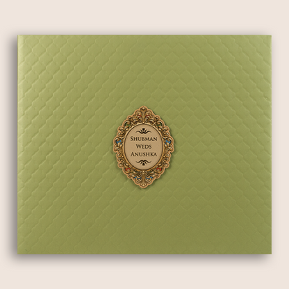 Green Embossed Floral Padded Wedding card - KRB10391