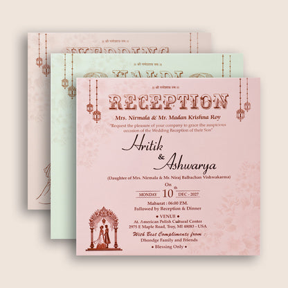 Beige Floral Padded Door Style Wedding Invitation  - KSH72980