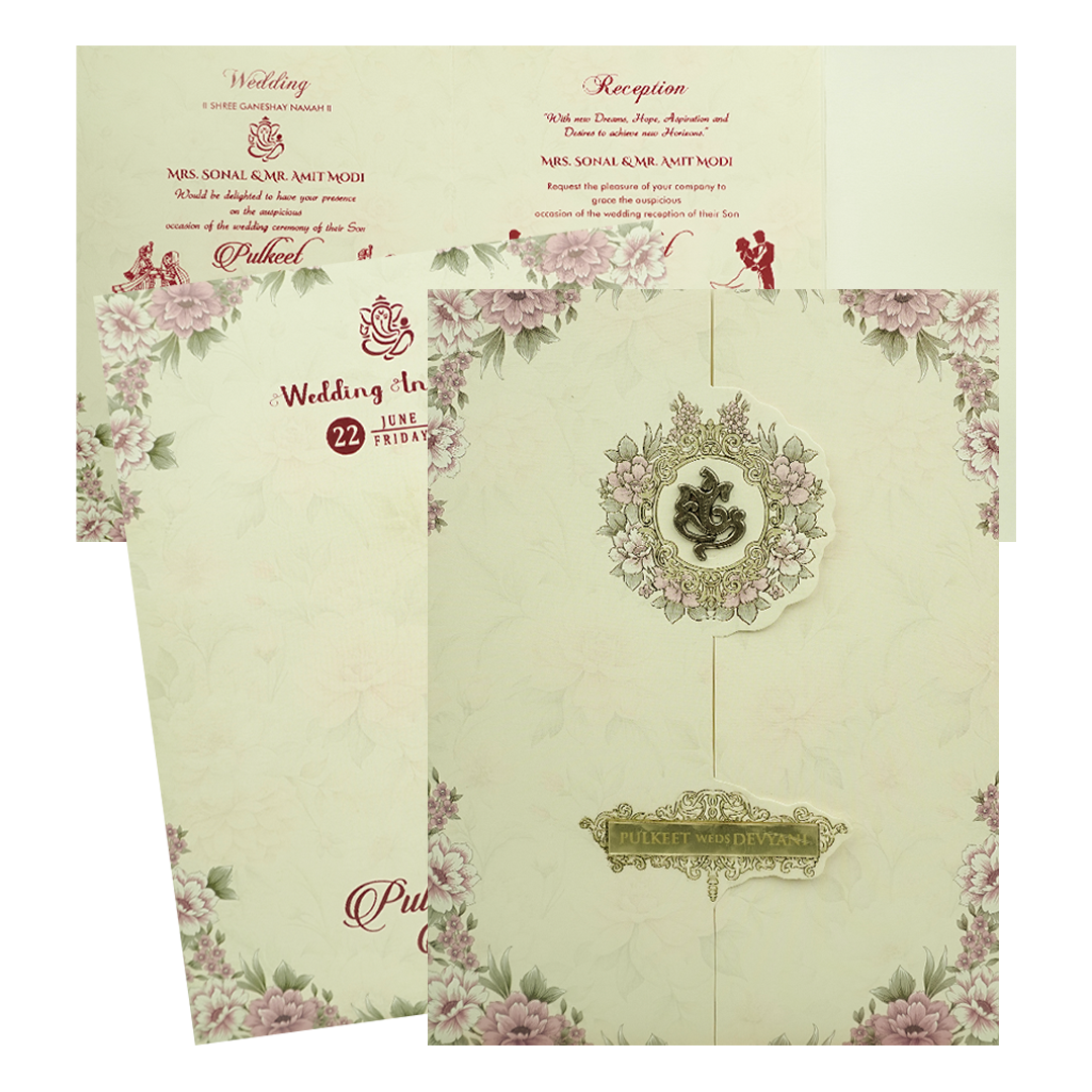 Cream Plum Floral Wedding Card-KJTS1841