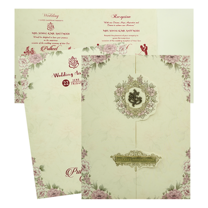 Cream Plum Floral Wedding Card-KJTS1841