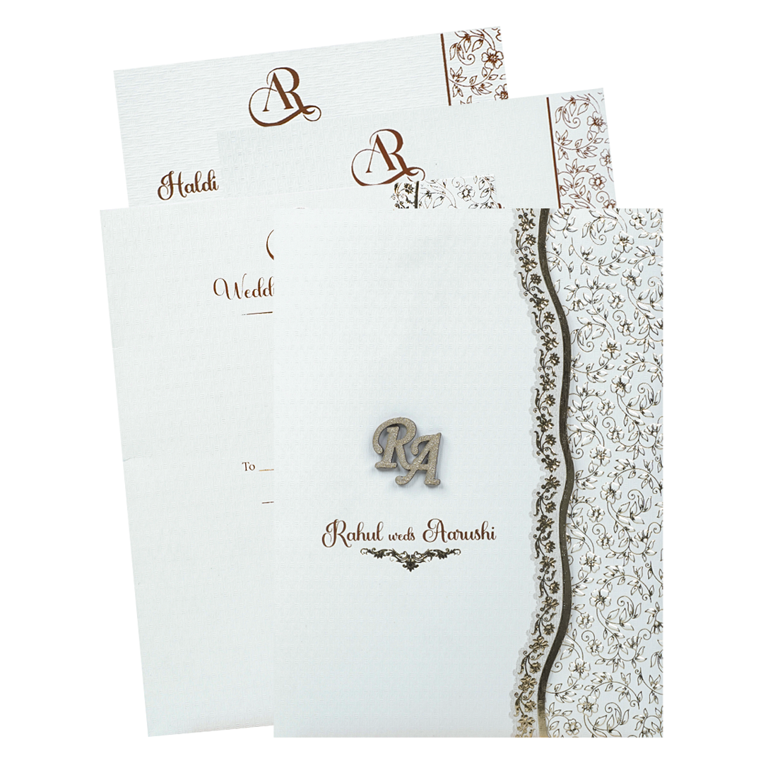 White Gold Lace Wedding Card-KSI64980