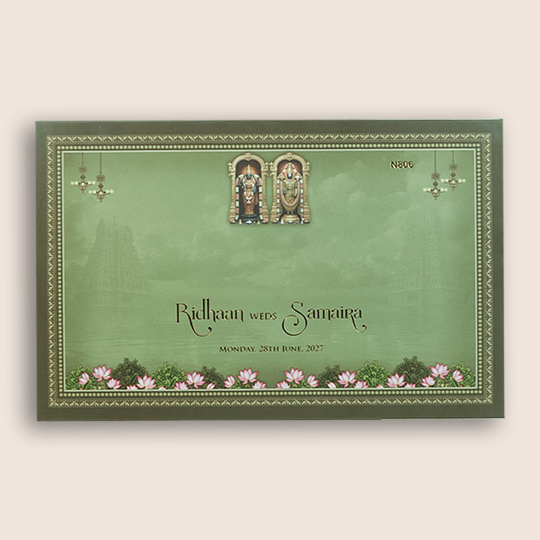 Green Lord Balaji Padmavathi Padded Marriage Card - KVN08060