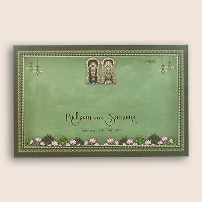 Green Lord Balaji Padmavathi Padded Marriage Card - KVN08060