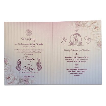 Lavender Paisley Couple Padded Wedding Card-KNKM8201