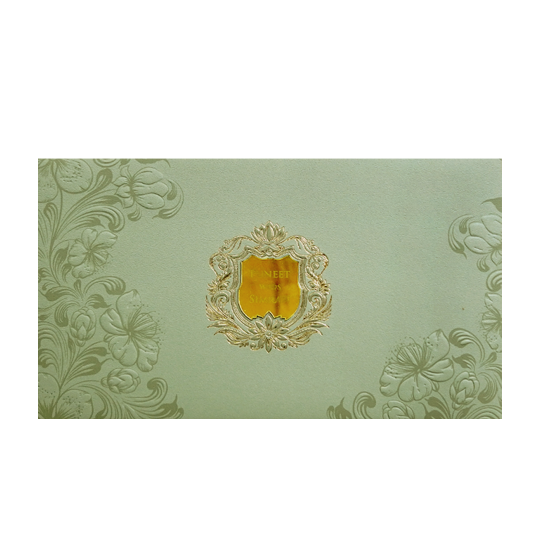 Mint Green Floral Crest Wedding Invitation Card-KPR24510
