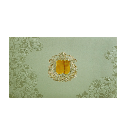 Mint Green Floral Crest Wedding Invitation Card-KPR24510