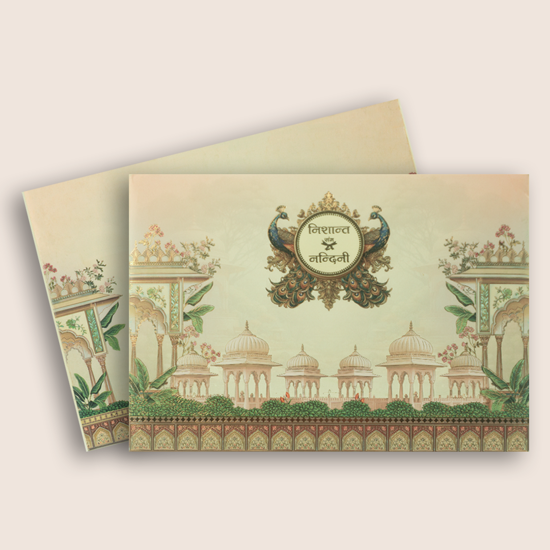 Cream Padded Royal Palace Wedding Card - KAA05480