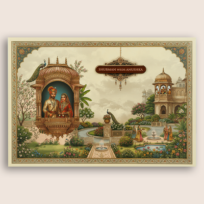 Cream Bride Groom Jharokha Padded Wedding Card - KRB10720