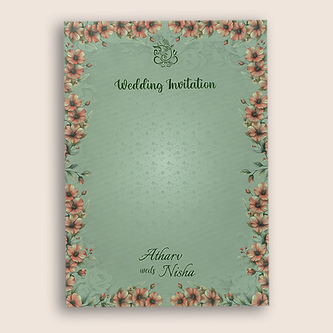 Olive Green Floral Door Style Padded Wedding Card - KVN07770