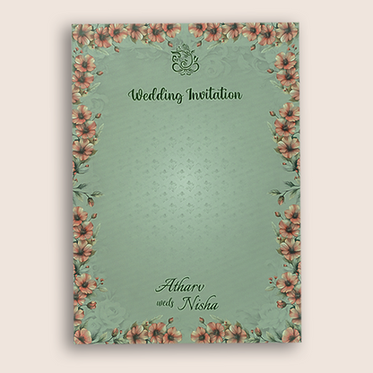 Olive Green Floral Door Style Padded Wedding Card - KVN07770